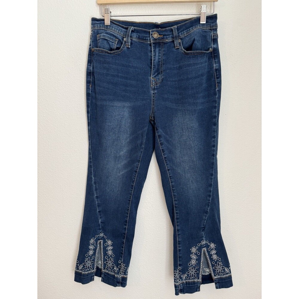 DG2 Jeans Diane Gilman Women's Stretch 5 Pocket Kick Flare Embroidered Crop 10